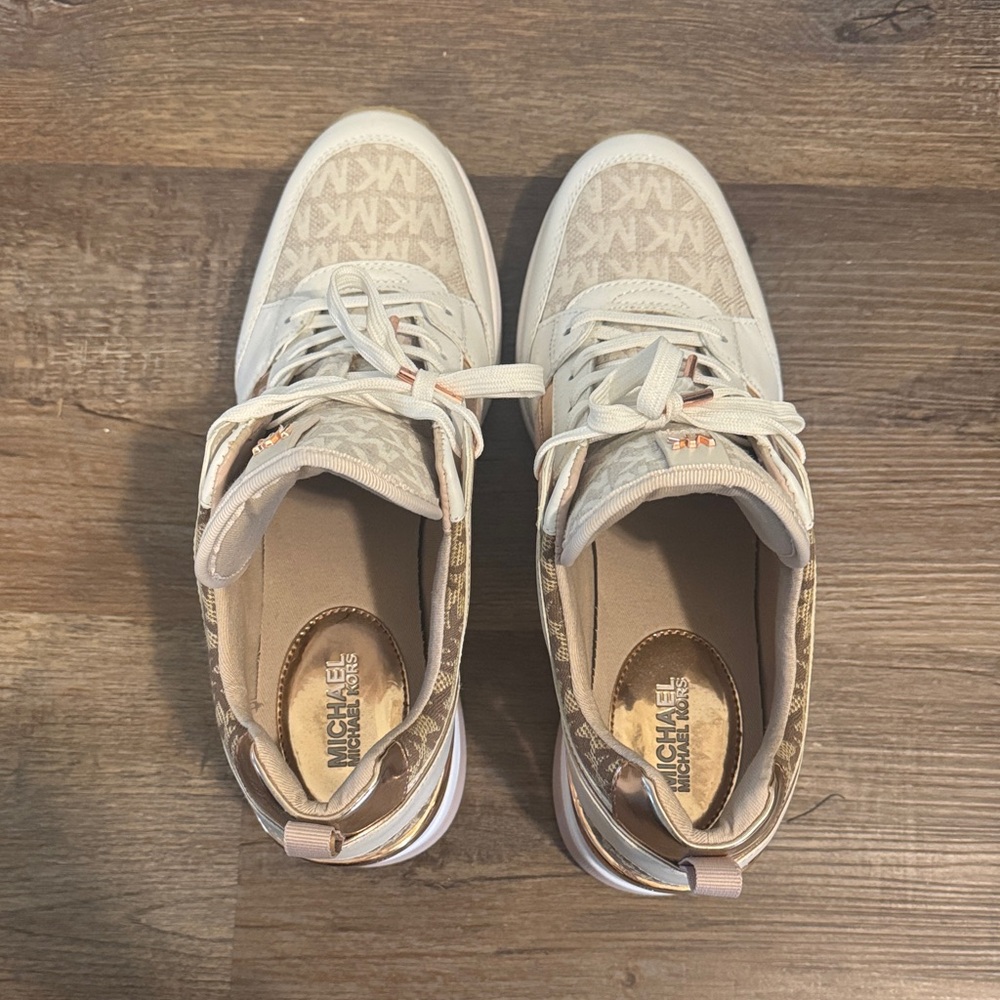 Michael Kors White and Blush Wedge Sneakers - Picture 4 of 6